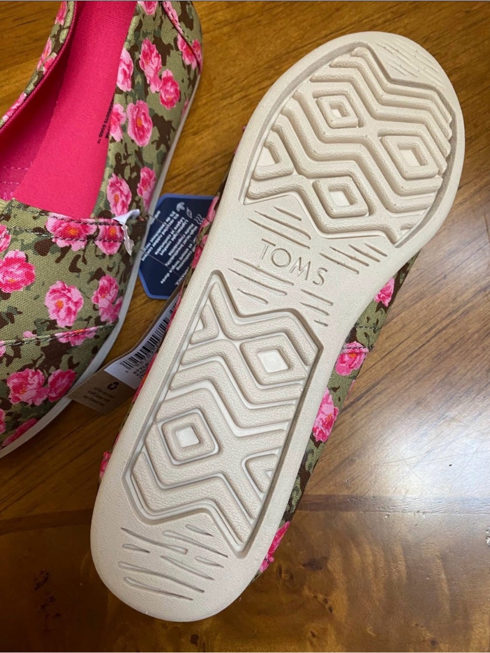 TOMS Floral Canvas Alpargata Slip-Ons in Pink & Cedar Green - Picture 3 of 3
